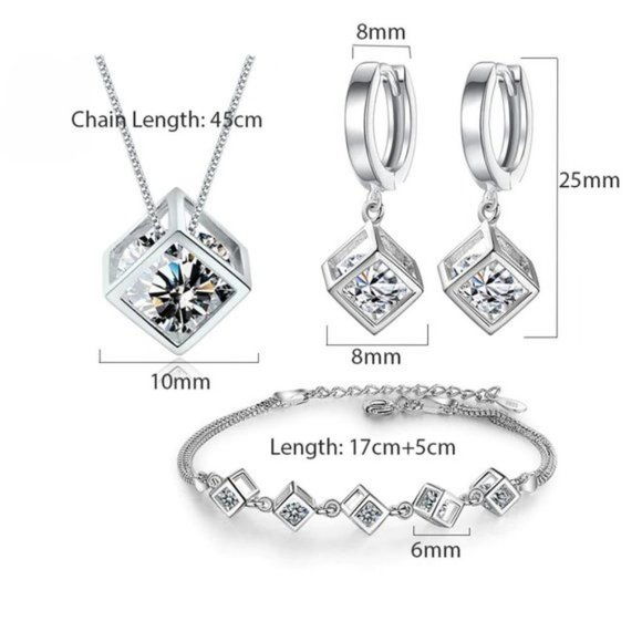 *NEW [Set of 3] 925 Sterling Silver Diamond Cube E - Picture 13 of 13